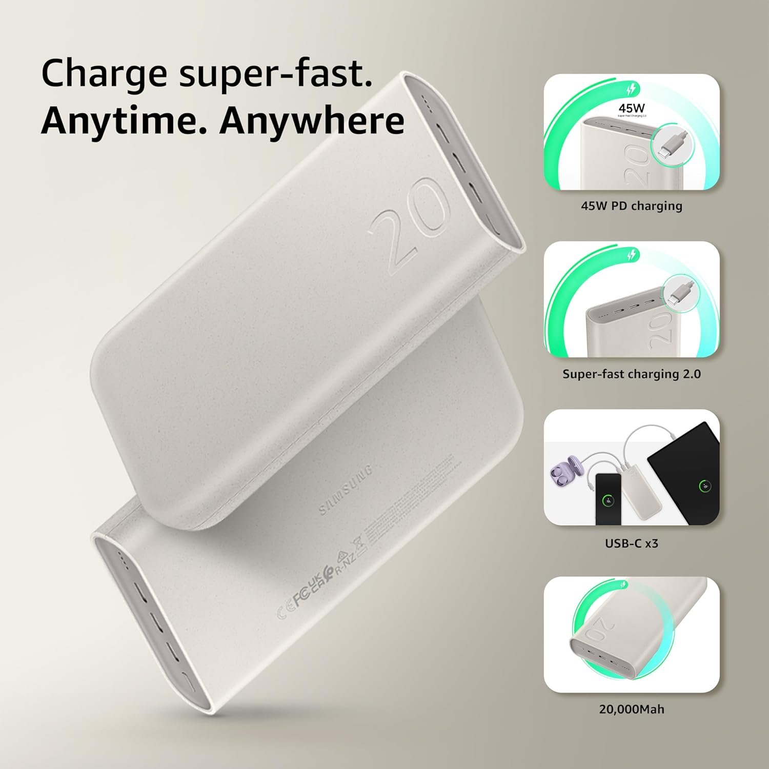 Purchase Samsung Galaxy 20000mAh Energy Financial institution, Wired Battery Pack, Grey - Finest Value India | AskMeFlash - Image 2