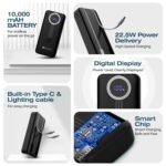 Purchase BonKaso 10000mAh Energy Financial institution 22.5W PD Quick Charging with Constructed-in 2-in-1 Sort C & Lightning Cable, Digital Show, Twin USB Output, Compact Moveable Charger for Android, iPhone, Tablets – Black - Finest Worth India | AskMeFlash - Image 2