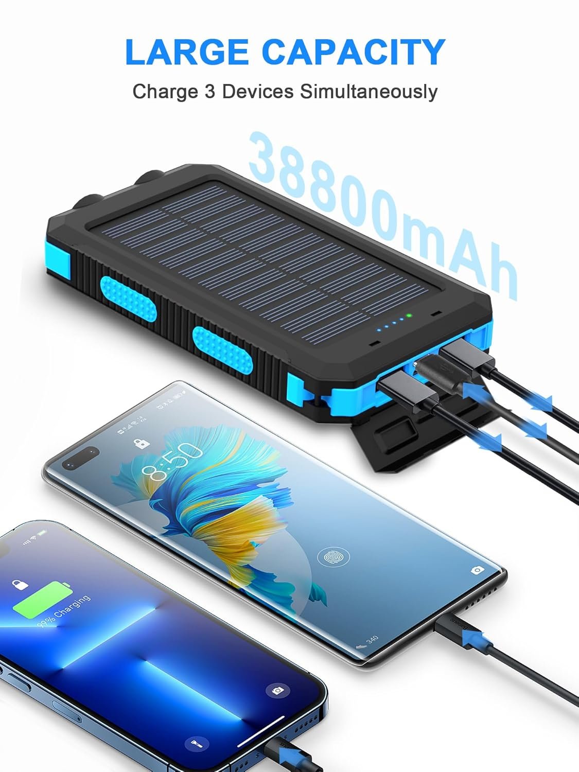 Purchase Photo voltaic Energy Financial institution Transportable Charger 20000mah Waterproof Battery Backup Charger Photo voltaic Panel Charger with Twin LED Flashlights and Compass for iPhone Android CellPhones - Greatest Value India | AskMeFlash - Image 2