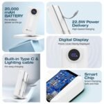 Purchase BonKaso 20000mAh Energy Financial institution 22.5W PD Quick Charging with Constructed-in Sort-C Cable, USB-A & Sort-C Output, Digital LED Show, Slim Transportable Charger for iPhone, Android, Tablets – White - Finest Worth India | AskMeFlash - Image 2