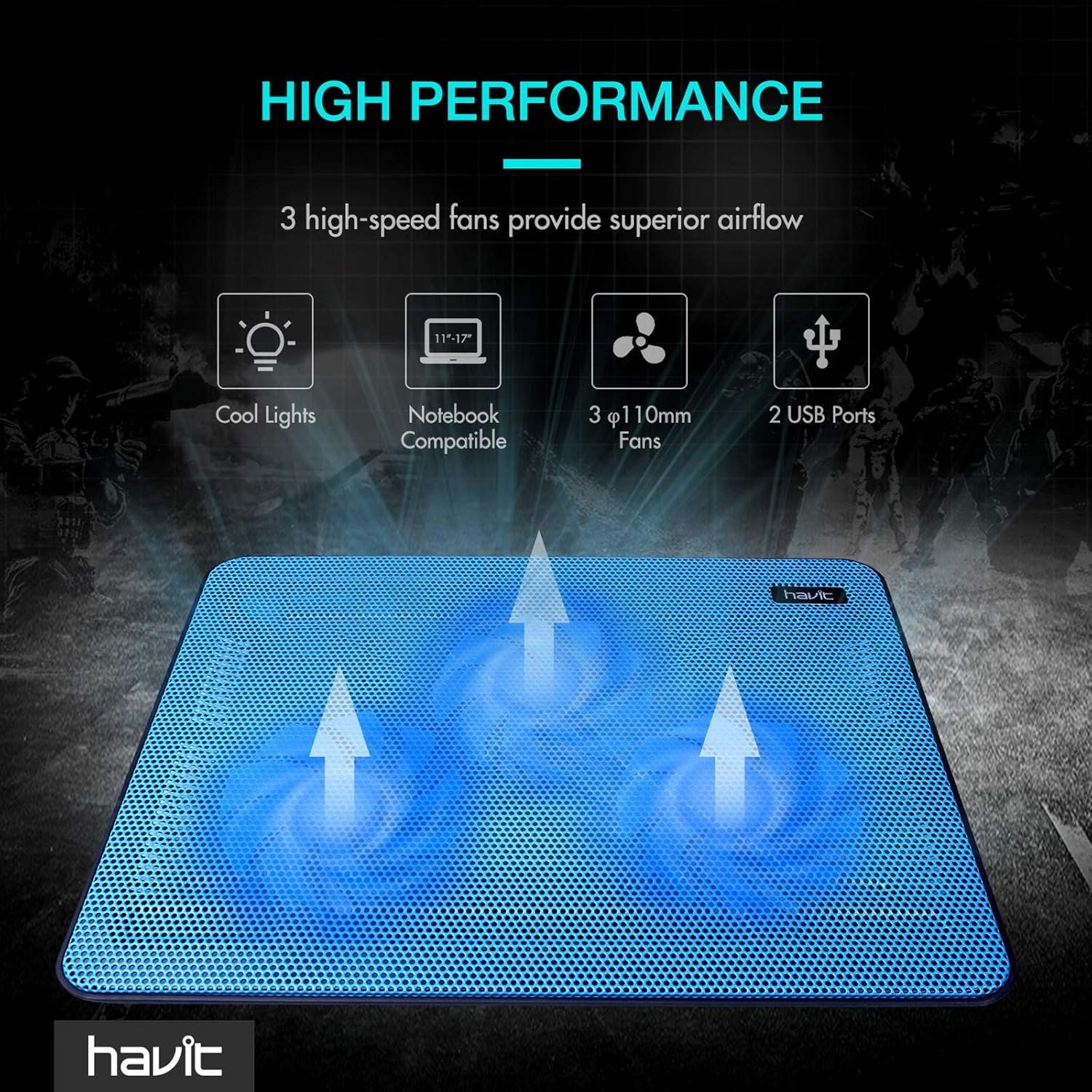Purchase HAVIT Cooling Pad Pc Laptop computer Cooler with 3 Quiet Followers and a pair of USB Ports, Moveable Cooling Stand with LED Gentle for 15.6-17 Inch Laptop computer(Blue) - Greatest Value India | AskMeFlash - Image 2