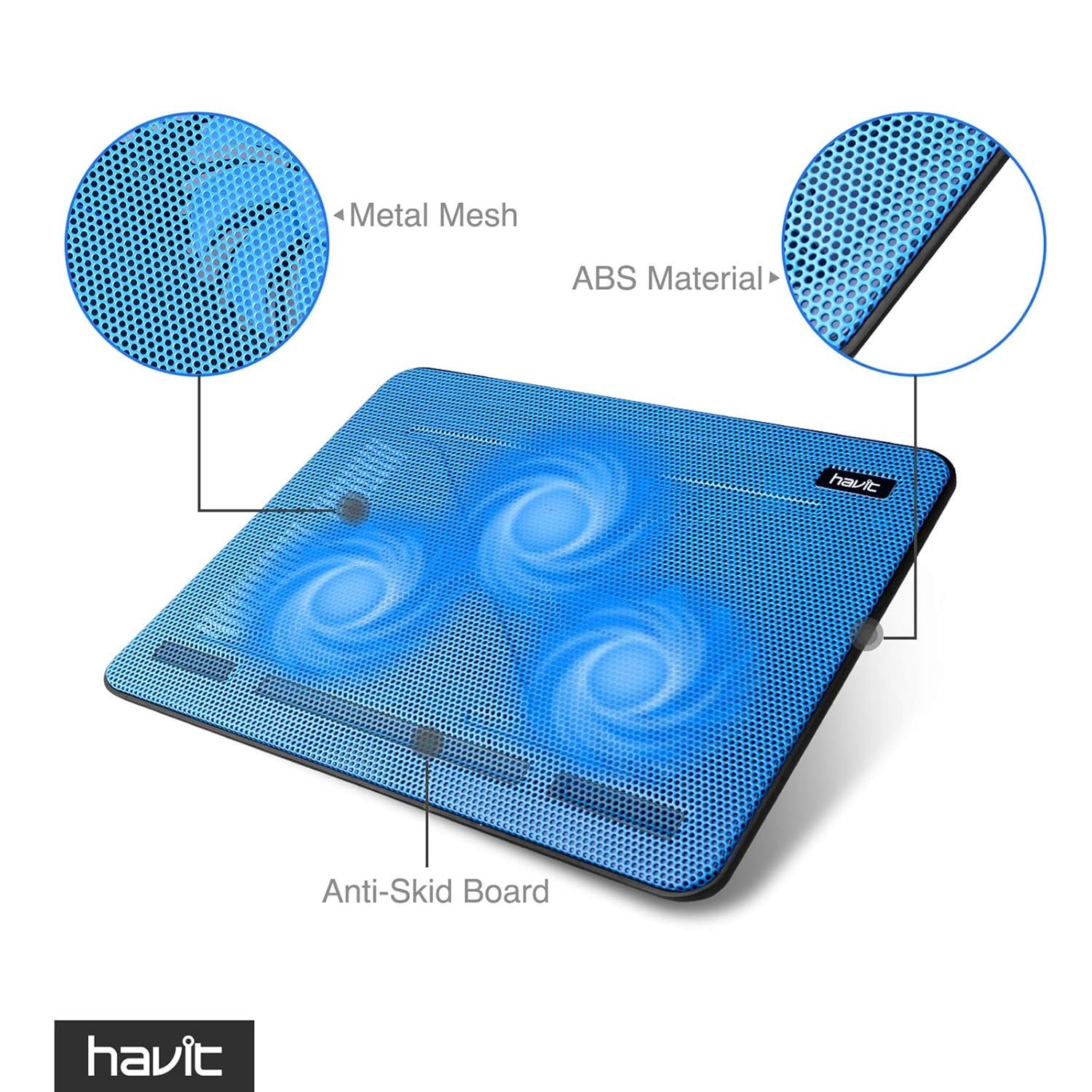 Purchase HAVIT Cooling Pad Pc Laptop computer Cooler with 3 Quiet Followers and a pair of USB Ports, Moveable Cooling Stand with LED Gentle for 15.6-17 Inch Laptop computer(Blue) - Greatest Value India | AskMeFlash - Image 5
