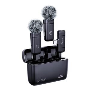 Buy pTron KWM-2 Type C Wireless Microphone with Charging case w/Noise Cancellation, 48Hrs Battery, 20m Wireless Range, Collar Mic for DSLR/iPhone/Android, Vlog, Streaming/Zoom Meeting (Black) – Best Price India | AskMeFlash