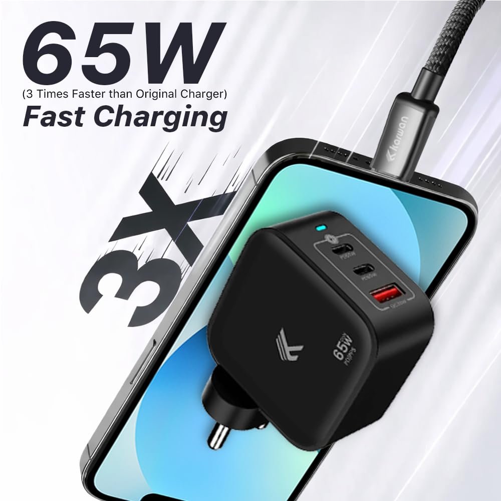 Purchase KARWAN Authentic 65W GaN Charger Multi Port Adapter for Laptops (Dell,HP,ASUS,Samsung) MacBook, iPhone, Android Smartphones & Extra, 3 Port Compact Superfast Charger with GaN, QC 3.0 & PD-3.1 Expertise - Finest Value India | AskMeFlash - Image 6