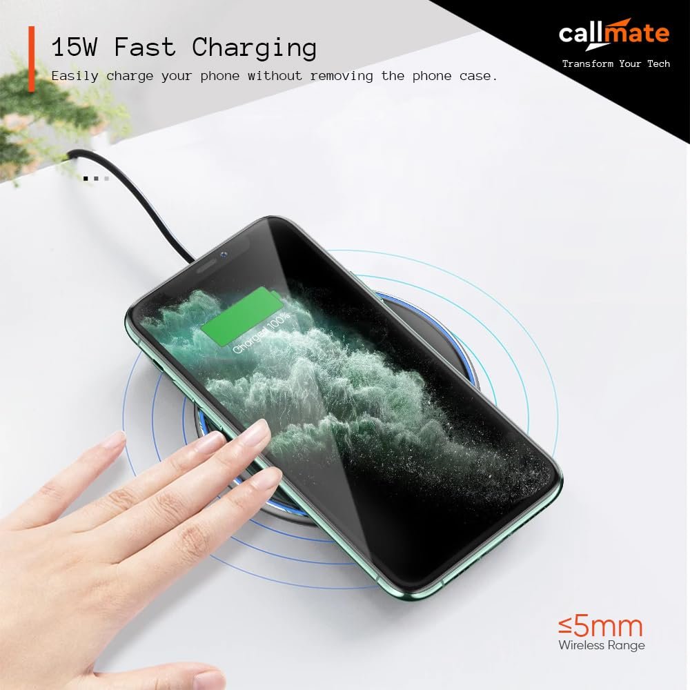 Purchase CALLMATE 15W C-Via Wi-fi Quick Charging Pad for Apple iPhone 15/15 Plus/15 Professional/15 Professional Max, iPhone 14/14 Plus/14 Professional/Max, iPhone 13/12/11 Collection, Common Compatibility (Black, Clear Design) - Finest Worth India | AskMeFlash - Image 2