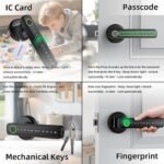 4-in-1 Smart Door Lock with Handle – Keyless Entry: Fingerprint, Password, IC Card & Key (Black) - Image 2