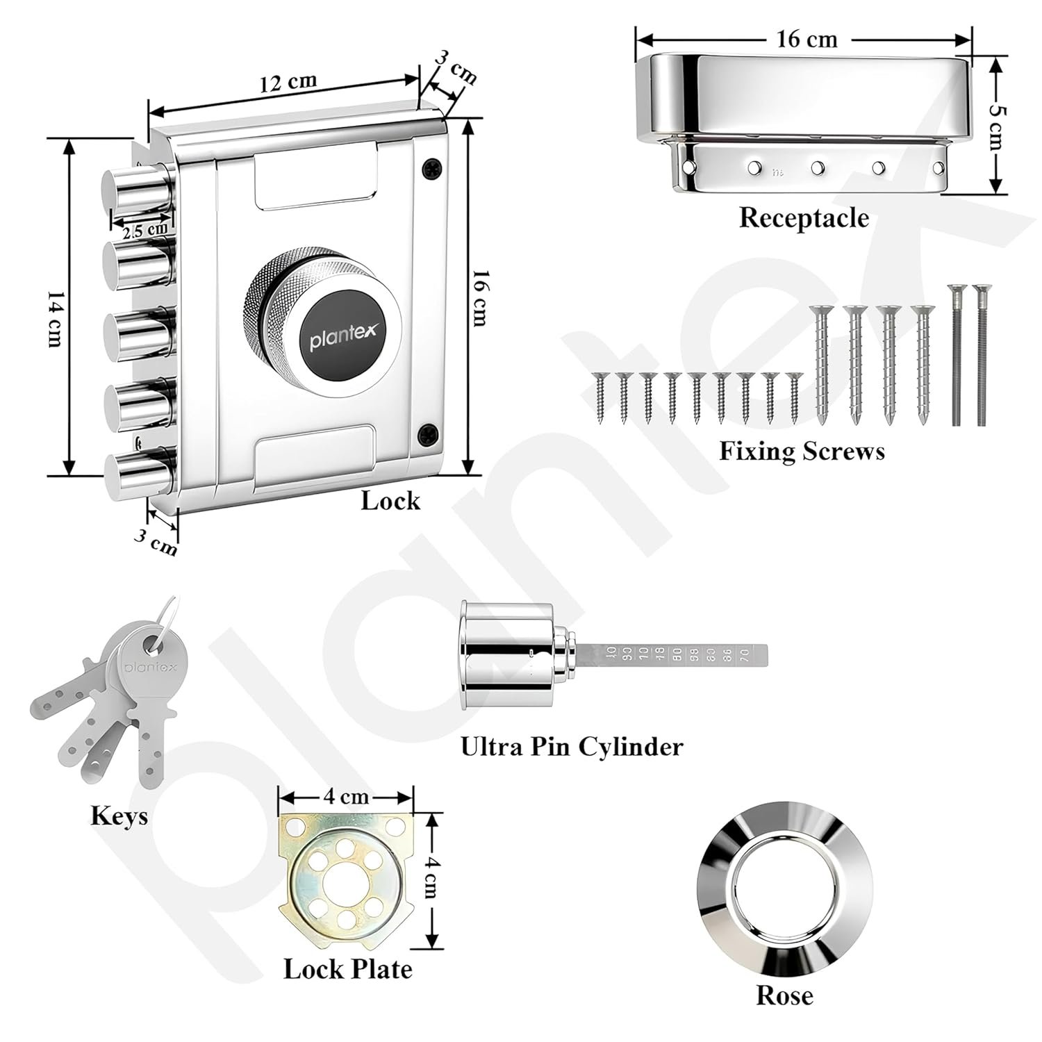 Purchase Plantex Foremost Door Deadbolt Lock 5 Bullets/Stainless Metal Penta Bolt/Door Lock Set with 4 Pin Cylindrical Keys with 5 Years of Guarantee (Matt) - Finest Worth India | AskMeFlash - Image 6