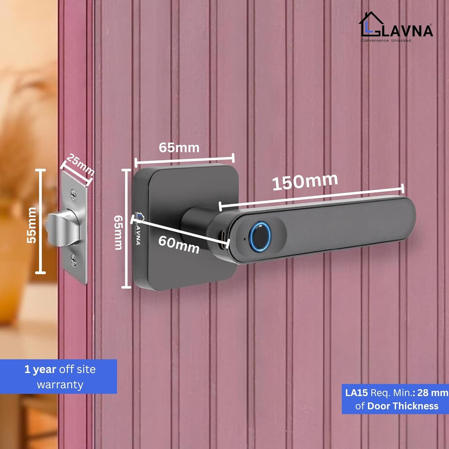 Purchase LAVNA Sensible Door Lock | 3 Means Unlock | Fingerprint, Cell app, Key Entry Appropriate for 28 mm to 55mm Wood Door match with Proper N Left Door Deal with (Digital) (LA15) - Greatest Value India | AskMeFlash - Image 4