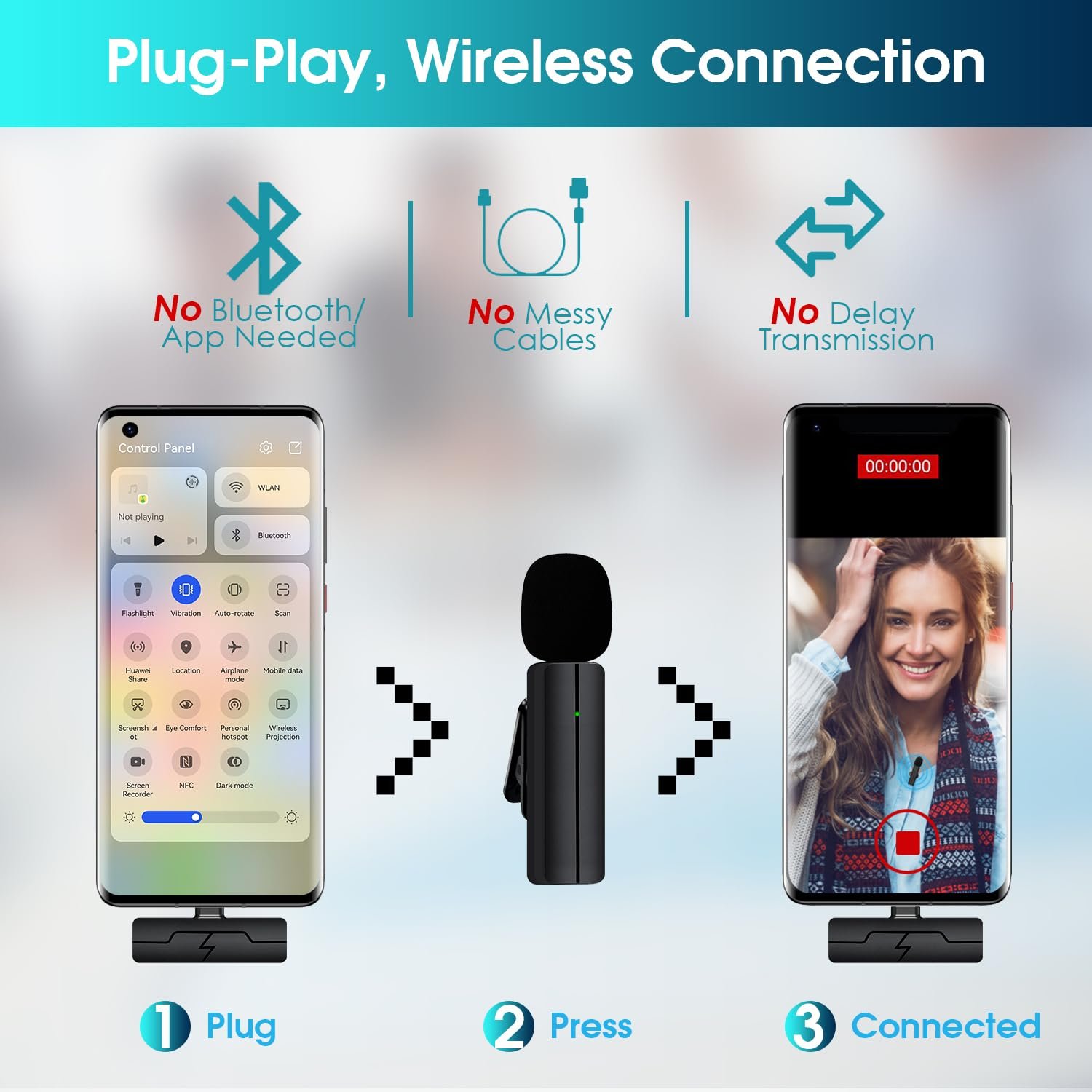 Purchase Wi-fi Lavalier Lapel Microphone for iPhone 15/Android/Laptop - Bluetooth Mini Cellphone Mic for Video Recording, Clip-on USB C Microphones for YouTube Tiktok Podcast Vlog & Livestream - Greatest Worth India | AskMeFlash - Image 2