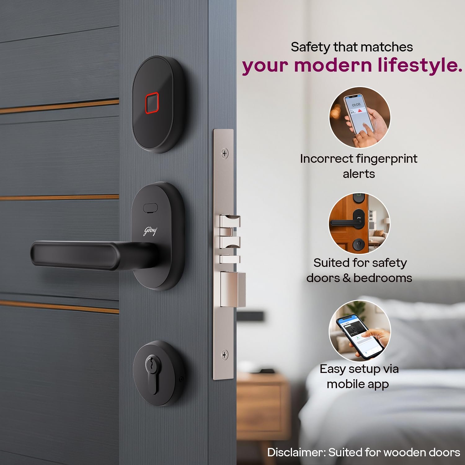 Purchase Godrej Advantis Sensible Lock | GSL D1R | 3 in 1 Digital Lock I Fingerprint, Cell App & BLE | Excellent for Left-Hand, Exterior Opening Doorways I 3-Yrs Guarantee I Made in India | Black - Finest Worth India | AskMeFlash - Image 4