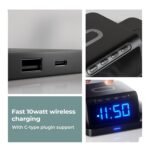 Lifelong 10W Wireless Charger with LED Alarm Clock – 2-in-1 Charging Dock for Qi Phones & Earbuds (Black) - Image 4