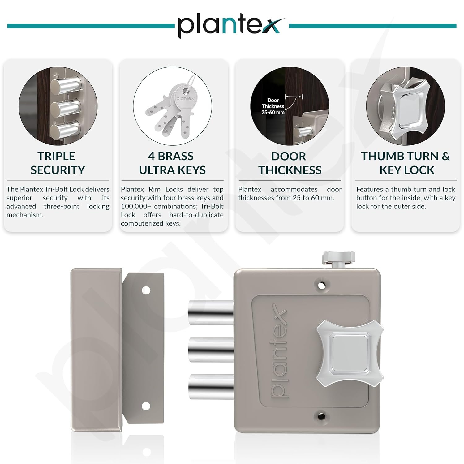Purchase Plantex Heavy Obligation Lifeless Bolt Lock/Rim Lock Set/Trio for Residence/Workplace/Lodge - Pack of 1 (Matt) - Finest Value India | AskMeFlash - Image 3