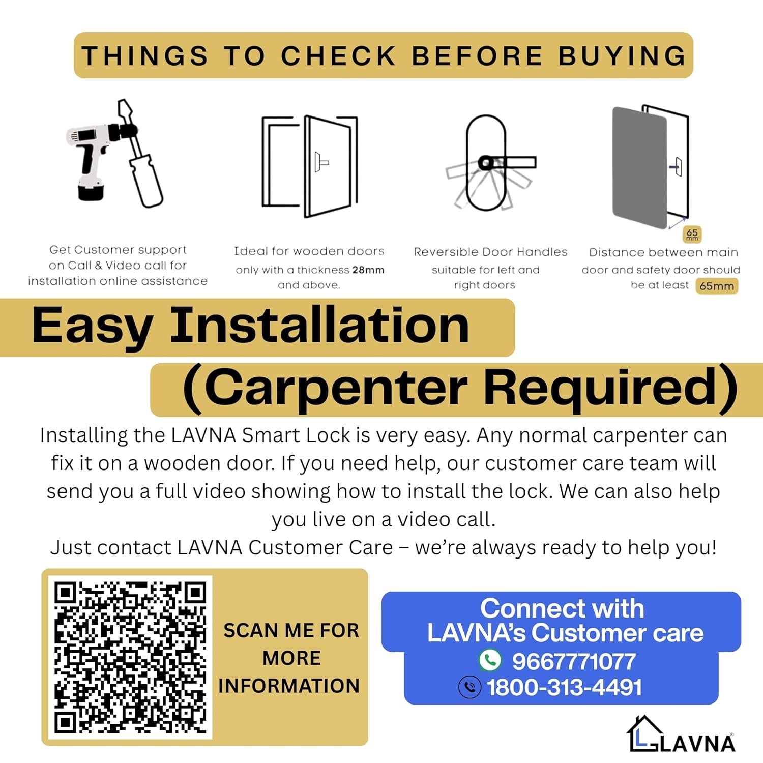 Purchase LAVNA Sensible Door Lock | 3 Means Unlock | Fingerprint, Cell app, Key Entry Appropriate for 28 mm to 55mm Wood Door match with Proper N Left Door Deal with (Digital) (LA15) - Greatest Value India | AskMeFlash - Image 5