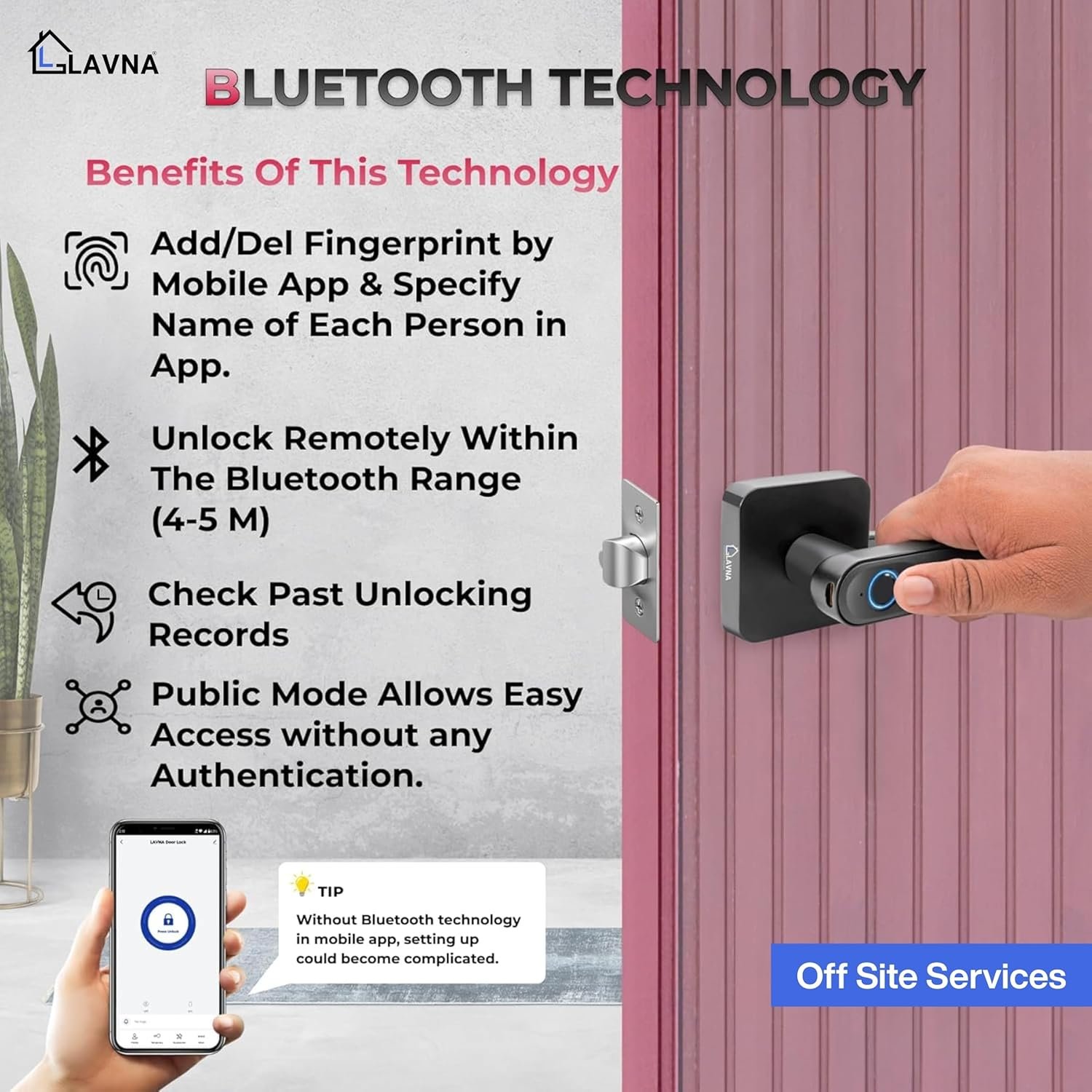 Purchase LAVNA Sensible Door Lock | 3 Means Unlock | Fingerprint, Cell app, Key Entry Appropriate for 28 mm to 55mm Wood Door match with Proper N Left Door Deal with (Digital) (LA15) - Greatest Value India | AskMeFlash - Image 2