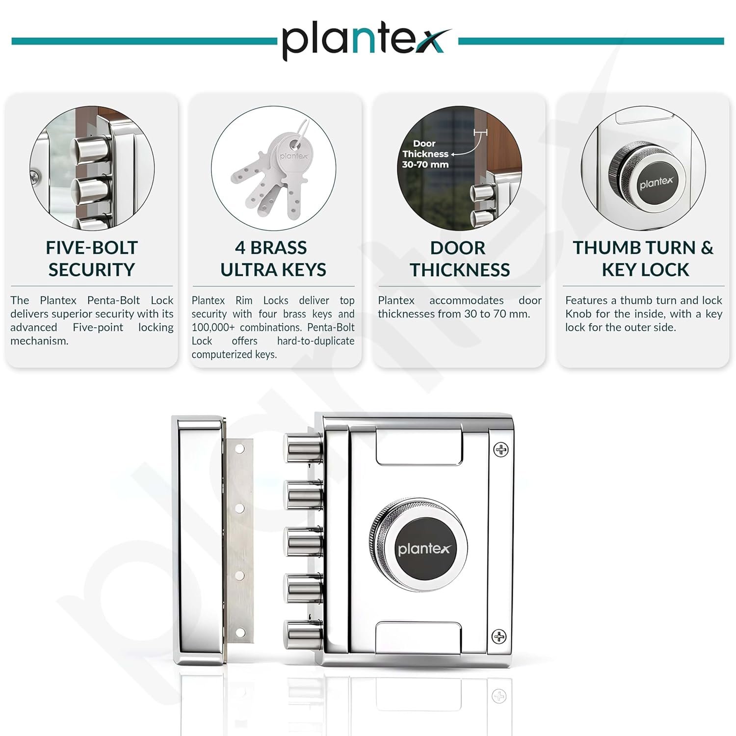 Purchase Plantex Foremost Door Deadbolt Lock 5 Bullets/Stainless Metal Penta Bolt/Door Lock Set with 4 Pin Cylindrical Keys with 5 Years of Guarantee (Matt) - Finest Worth India | AskMeFlash - Image 5