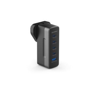 Purchase Stuffcool Empire 75W GaN Multiport Quick Charger with 4 Sort-C & 1 USB-A, Good Energy Distribution, Swappable Plugs (US/UK/EU/India), Helps Samsung Tremendous Quick Charging 2.0, MacBook, iPhone, Pixel – Finest Value India | AskMeFlash