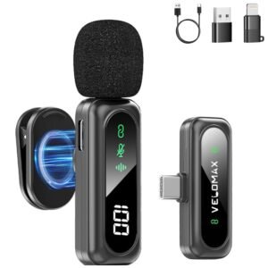 Purchase VELOMAX Mic for YouTube Wi-fi, Noise Discount Magnetic Clip Wi-fi Microphone with LED Indicator and Battery Show for Video Recording Creators (Single Mic) – Greatest Value India | AskMeFlash