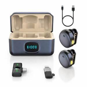 Purchase Wi-fi Lavalier Microphone with USB Sort-C Receiver, ENC Noise Discount, Twin Clip-On Mic, Charging Case, Plug & Play for Android – Finest Value India | AskMeFlash