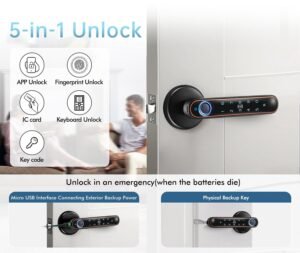Purchase Pulido Fingerprint Door Knob, Full Perform 5-in-1 Good Door Knob, Fingerprint Door Lock for Bed room, Workplace, Lodge, Pantry, Biometric Door Knob, Thumbprint Door Knob with 5 IC Playing cards, Waterproof - Greatest Worth India | AskMeFlash - Image 2