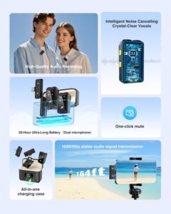 Purchase PQRQP Wi-fi Lavalier Microphone for iPhone, iPad, Android | 164ft Vary, 80H Battery with Charging Case | Clip-On Mini Mic with Noise Cancellation for YouTube, TikTok & Recording - Greatest Value India | AskMeFlash - Image 3