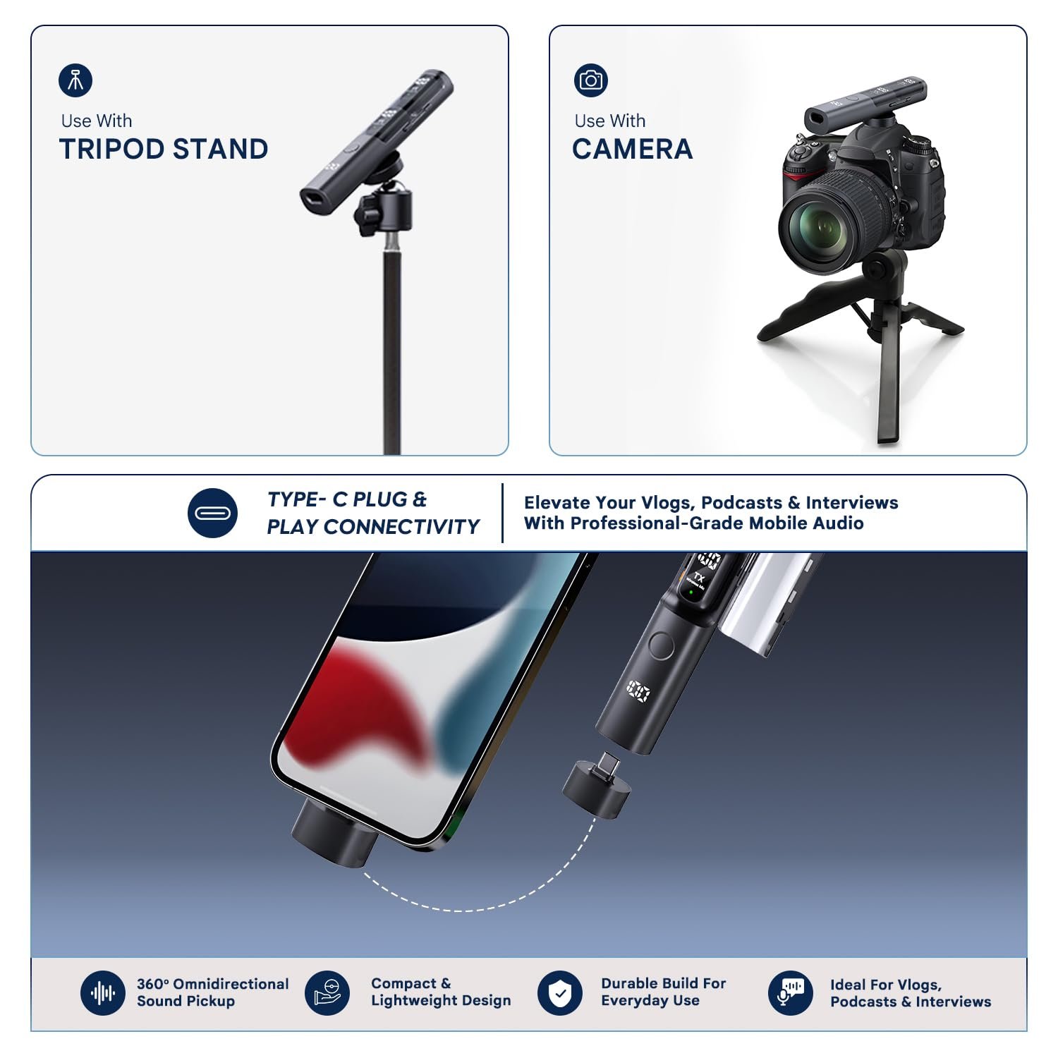 Purchase Humble® Velox V99 All in One Wi-fi Lavalier Microphone with Noise Discount, Twin Clip-On Mics, Tripod Stand & Charging Case–Plug & Play Mic for iPhone, Sort-C Android, YouTube, Vlogging,Podcast - Finest Worth India | AskMeFlash - Image 5