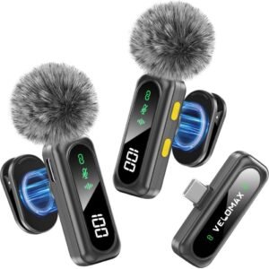 Purchase VELOMAX Mic for YouTube Wi-fi, Noise Discount Magnetic Clip Wi-fi Microphone with LED Indicator and Battery Show for Video Recording Creators (Twin Mic) – Finest Worth India | AskMeFlash
