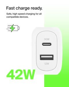Purchase Belkin 42W (30W + 12W) Two Ports Wall Charger | USB – C + A Charger | Quick Charging for Samsung Galaxy S25, Apple iPhone 17, Air, Professional, Professional Max, iPad, Google Pixel 10, AirPods | 2 Years Guarantee – Greatest Worth India | AskMeFlash