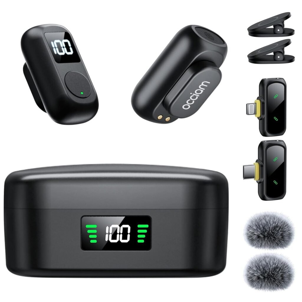 Purchase occiam Mini Lavalier Microphone for iPhone & Android Wi-fi Microphone Noise Discount Magnetic Mini Lapel Mic with 54H Charging Case for YouTube Podcast Tiktok Vlogging Video Recording Black – Greatest Value India | AskMeFlash