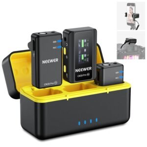 Purchase Neewer CM28 PRO Wi-fi Lavalier Lapel Microphone System with Charging Case 48KHz 16 Bit Uncompressed Audio Noise Canceling 4GB Storage 9Hrs Recording Suitable with iPhone iPad Android Digicam PC – Finest Worth India | AskMeFlash