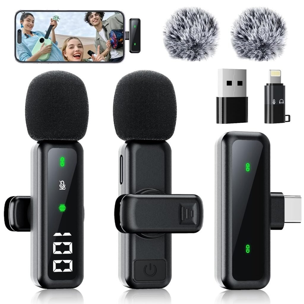 Purchase Wi-fi Mini Microphone for iPhone – 2 Pack Lavalier Clip-on Bluetooth Microphone for Video Recording, 2 in 1 Noise Cancellation Lapel Mic for iPad, Android Gadgets, PC – Finest Value India | AskMeFlash