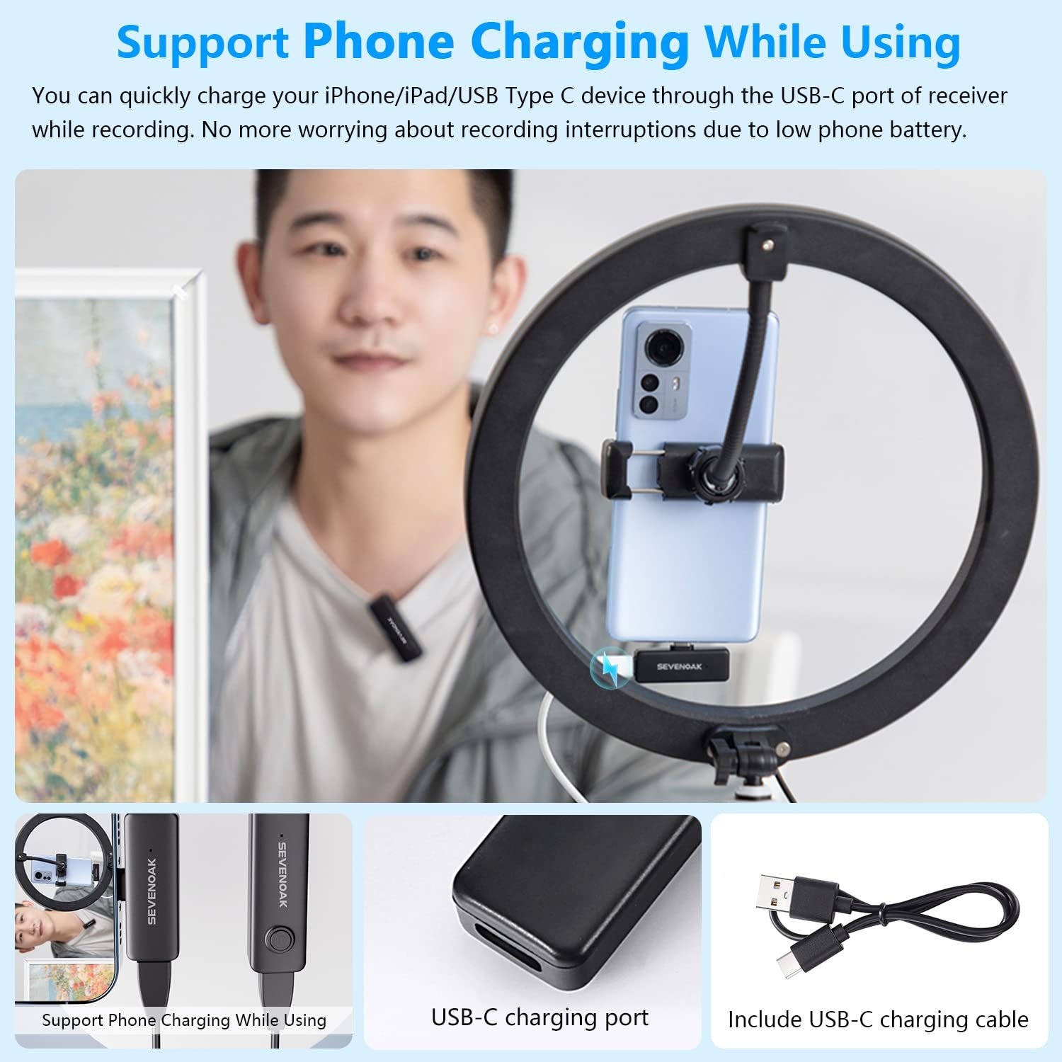 Purchase Sevenoak Wi-fi Lavalier Microphone for Android USB-C Telephone Plug Play Sort-C Mic for iPhone 15 Noise Cancellation Compact Cordless Clip on Mic for Video Recording Stay Streaming Podcasting - Greatest Value India | AskMeFlash - Image 5