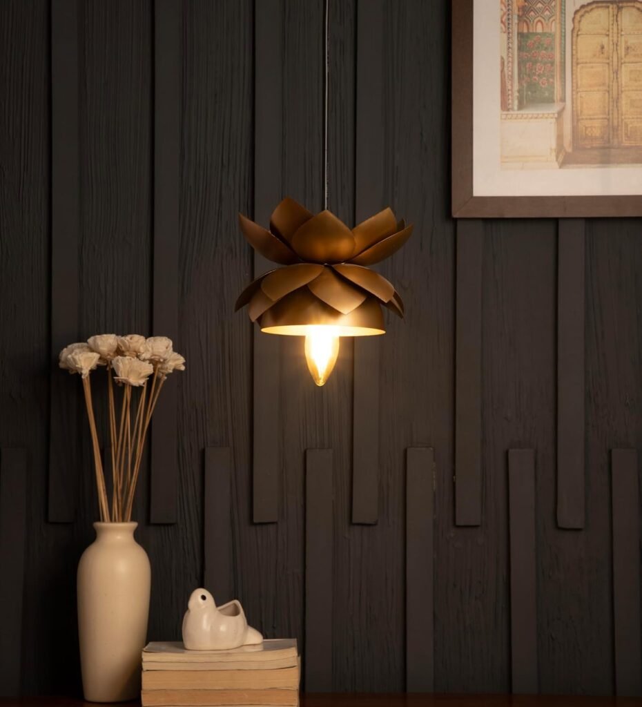 Purchase Lotus Pendant Mild | Premium Metallic Hanging Lamp with E27 Holder | LED Suitable Ceiling Mild for Eating, Kitchen & Entryway (Gold) – Greatest Worth India | AskMeFlash