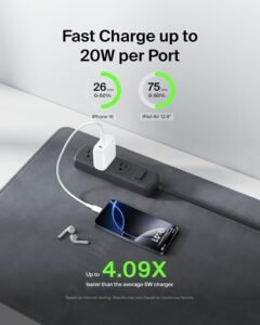 Purchase Belkin 40W (20W + 20W) Two Ports USB -C PD Wall Charger | Quick Charging for iPhone 17, Air, Professional, Professional Max, Samsung Galaxy S25, Google Pixel 10, iPad, AirPods, & Extra | 2 Years Guarantee, White - Finest Worth India | AskMeFlash - Image 2