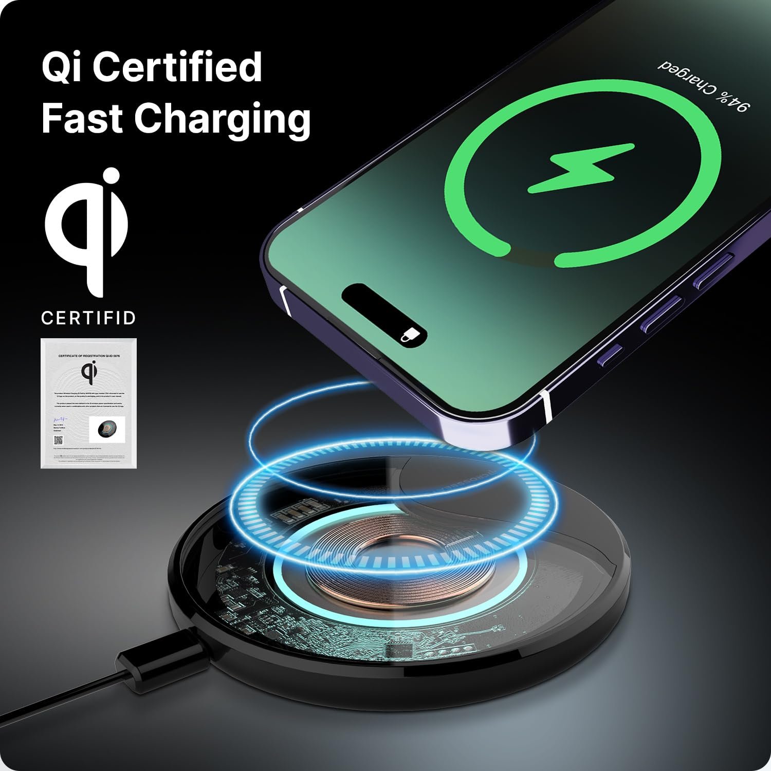 Purchase Crossbeats Turbo Quick Wi-fi Charger, 5/7.5/10/15W USB Kind C Qi Licensed Charging Pad Suitable with iPhone 15/14/13/12 Sequence, Galaxy S23/S22 Sequence, Pixel 7/6 Sequence, AirPods Professional - Clear - Finest Worth India | AskMeFlash - Image 2