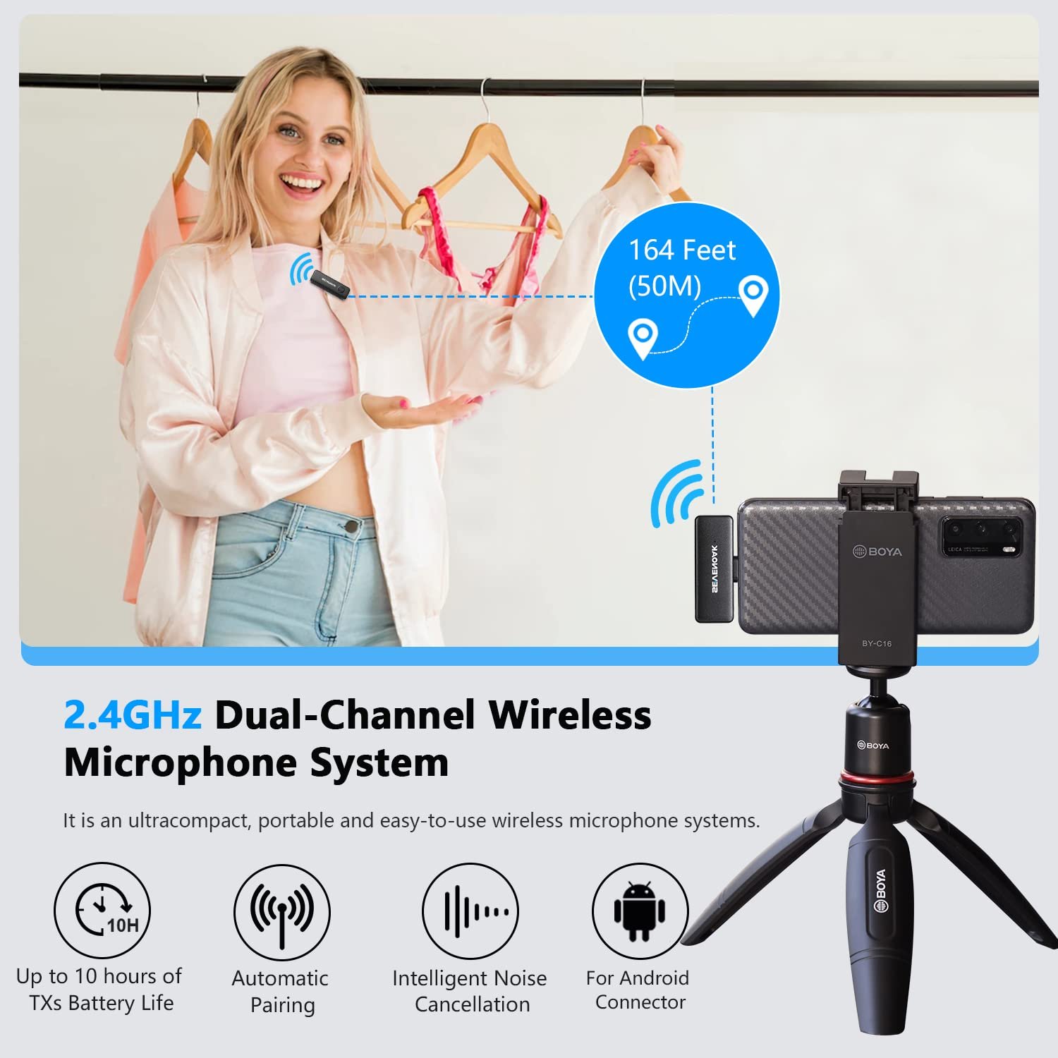 Purchase Sevenoak Wi-fi Lavalier Microphone for Android USB-C Telephone Plug Play Sort-C Mic for iPhone 15 Noise Cancellation Compact Cordless Clip on Mic for Video Recording Stay Streaming Podcasting - Greatest Value India | AskMeFlash - Image 2
