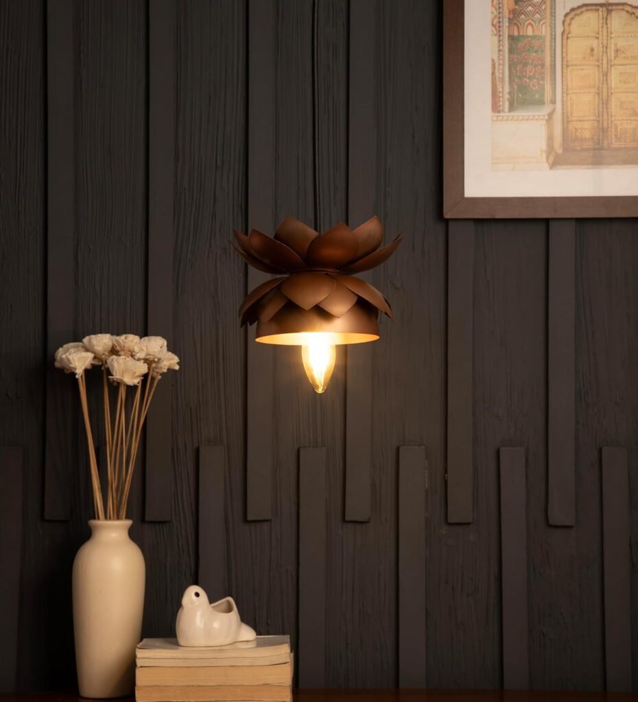 Purchase Lotus Pendant Mild | Premium Steel Hanging Lamp with E27 Holder | LED Suitable Ceiling Mild for Eating, Kitchen & Entryway (Bronze) – Finest Worth India | AskMeFlash