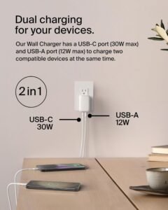 Purchase Belkin 42W (30W + 12W) Two Ports Wall Charger | USB - C + A Charger | Quick Charging for Samsung Galaxy S25, Apple iPhone 17, Air, Professional, Professional Max, iPad, Google Pixel 10, AirPods | 2 Years Guarantee - Greatest Worth India | AskMeFlash - Image 2