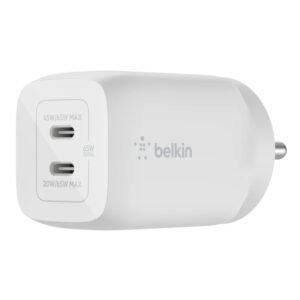 Belkin 65W (45W+20W) Dual-Port USB-C GaN Wall Charger – PPS Fast Charging for iPhone 17, Galaxy S25, iPad & MacBook (White)