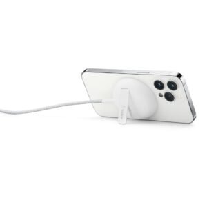 Belkin MagSafe Wireless Charger Pad – 15W Fast Charging with Pop-Up Stand & 2m Braided Cable (White)