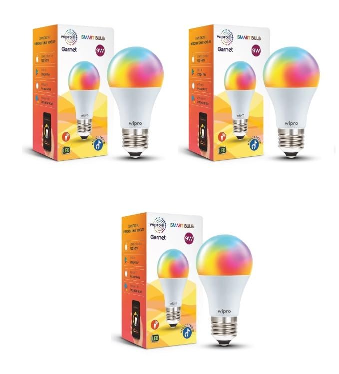 Purchase wipro 9W E27 Wi-Fi Sensible LED Bulb with Music Sync | Voice Management with Alexa, Google Asst | App Management |16 M Colors, White Tunable – Heat, Impartial & Cool White +Dimmable | Scenes | Pack of three – Finest Worth India | AskMeFlash