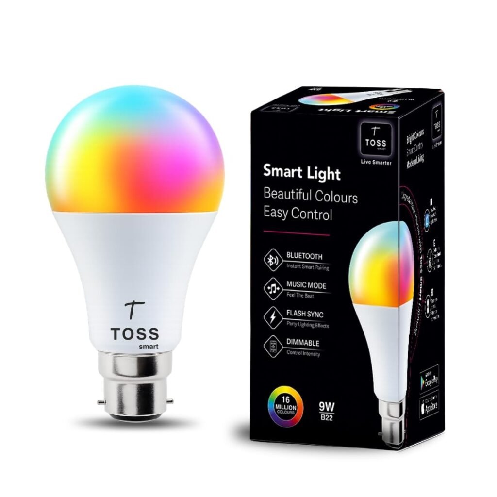 Purchase Toss Sensible Bluetooth LED Bulb 9W RGB B22 Base | 16 Million Colours Dimmable Gentle with Music Mode Flash Sync | Multi Shade Ornamental Gentle for Dwelling Bed room Residing Room | Pack of 1 – Finest Value India | AskMeFlash