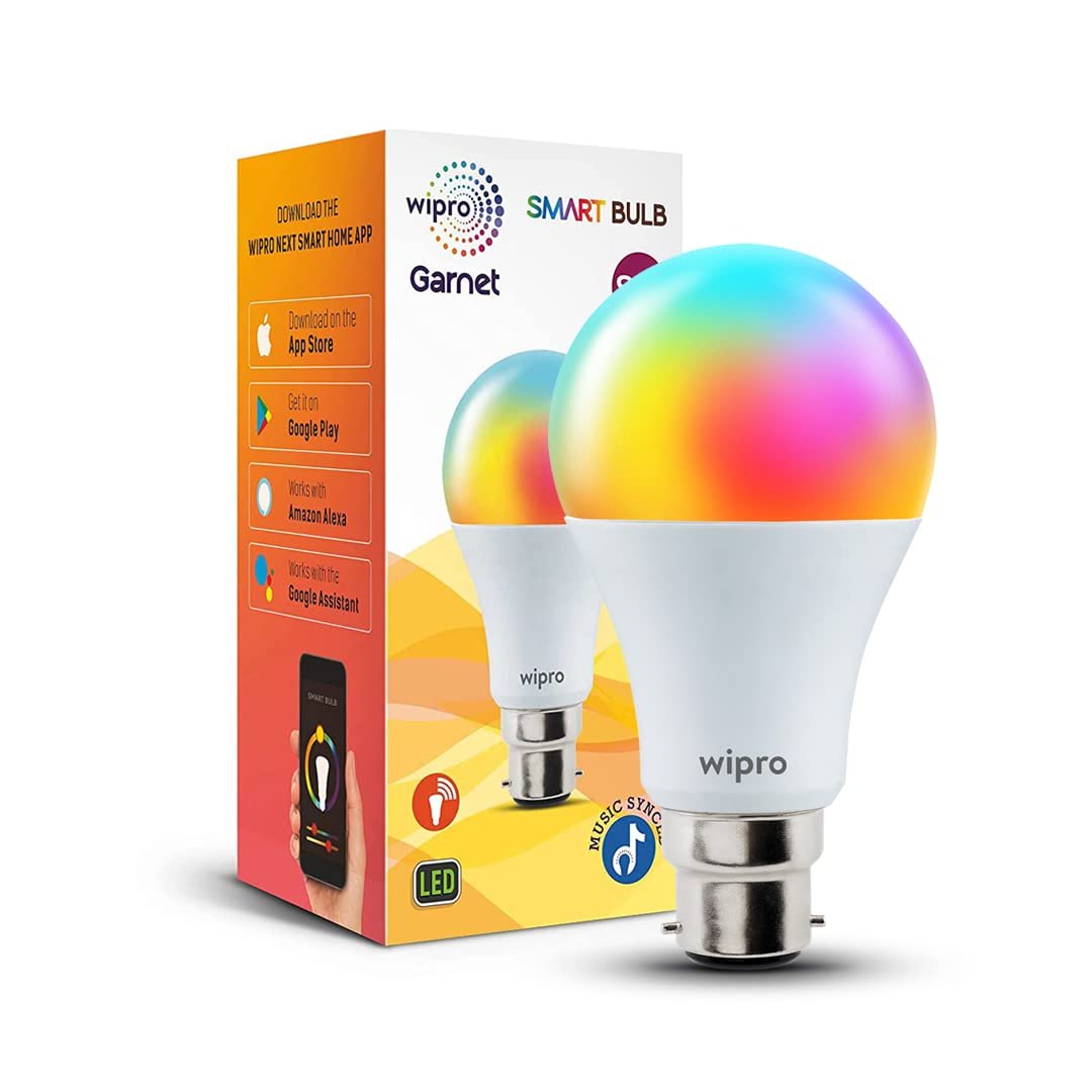 Wipro 9W B22 Wi-Fi Smart LED Bulb (NS9400) – 16M Colours, Music Sync, Works with Alexa & Google Assistant Wipro 9W B22 Wi-Fi Smart LED Bulb (NS9400) – 16M Colours, Music Sync, Works with Alexa & Google Assistant