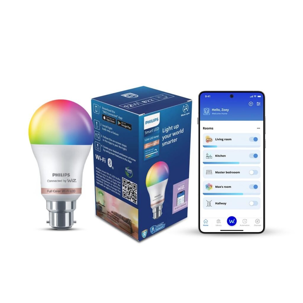 PHILIPS WiZ Neo 12W B22 Wi-Fi & Bluetooth Smart LED Bulb – 16M Colours, Music Sync, Alexa & Google Assistant