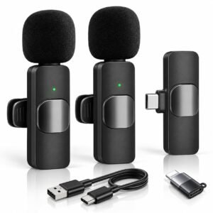 MOBTUDE Wireless Clip-On Lavalier Microphone – Dual Mic Set with USB-C & Lightning Receivers for Vlogging & Interviews