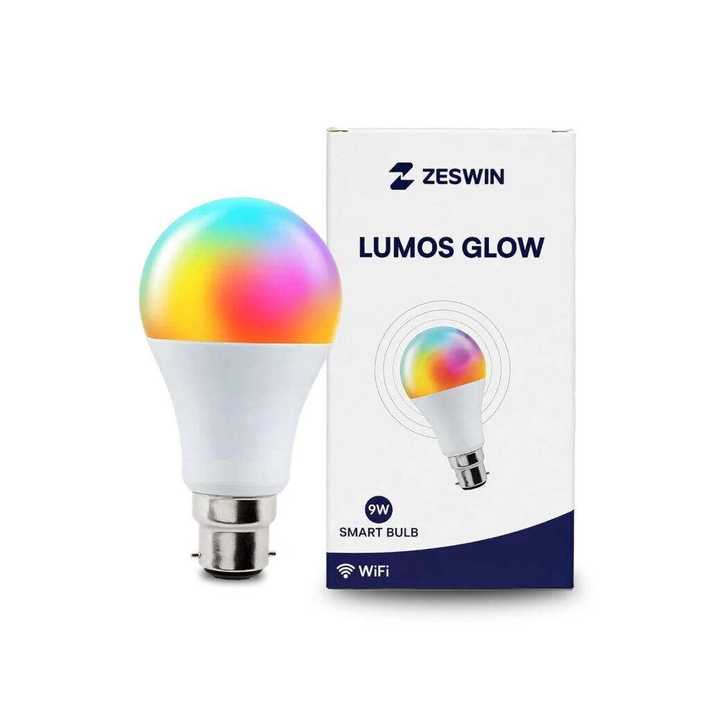 Zeswin 9W B22 Wi-Fi Smart LED Bulb – 16M Colours, Music Sync, Alexa & Google Assistant (Pack of 1)