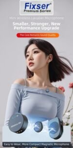 Fixser 2-in-1 Wireless Collar Mic – 2.4GHz Dual Lavalier with AI Noise Reduction, Magnetic Clips & USB-C Receiver - Image 2