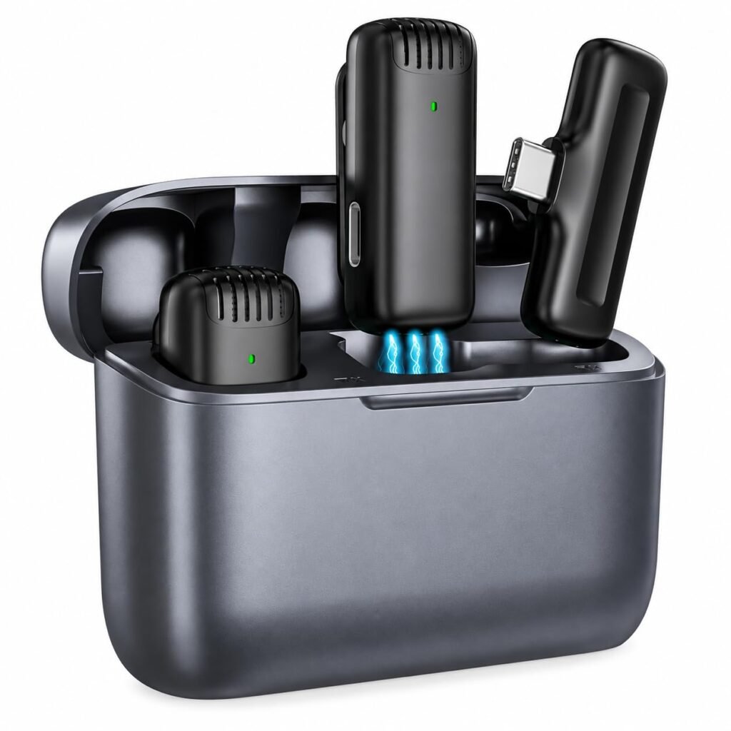 Eyetech J13 Dual Wireless Lavalier Microphone – Clip-On Mic with Charging Case for Camera & Smartphone, USB Type-C