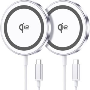 Purchase for Magazine-Protected Charger 2 Pack, 15W Quick Magnetic Wi-fi Charger, Qi2 Licensed Wi-fi Charging Pad for iPhone 17 16 15 14 13 12 Sequence, for Airpods Professional (No Adapter) – Finest Value India | AskMeFlash