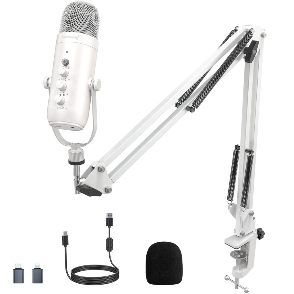 Purchase zealsound Gaming Condenser Microphone, Podcast Mic with Increase Arm for Telephone/PC/PS4/PS5, USB Microphone for Recording/YouTube/Streaming, Headphone Output, Mute Button, Echo Quantity Achieve Management (White) – Greatest Worth India | AskMeFlash