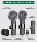 Clopic CP-K9 Wireless Lavalier Microphone – Dual Mic Set with USB-C & Lightning Receiver, Noise Cancellation, Magnetic Clip - Image 2